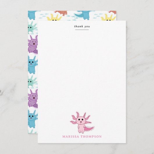 アクソロトルキッズキュートサラマンダーキッズガール サンキューカード (正面/裏面)