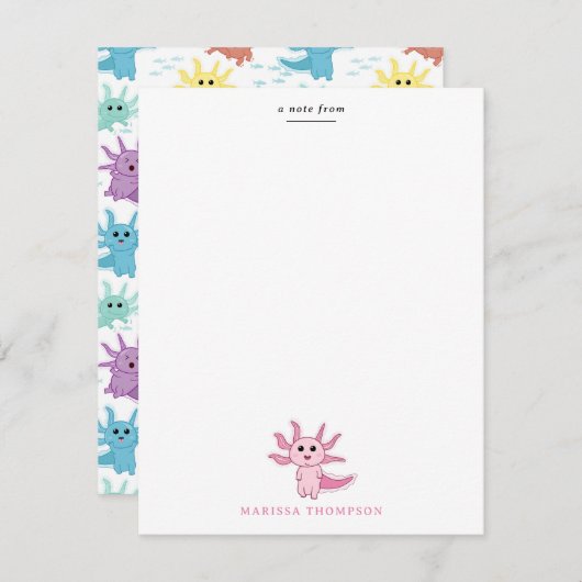 アクソロトルキッズキュートサラマンダーキッズガール ノートカード (正面/裏面)