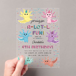 アクソロトルキッズキュートサラマンダーバースデーパーティー アクリル招待状