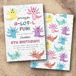 アクソロトルキッズキュートサラマンダーバースデーパーティー 招待状