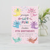 アクソロトルキッズキュートサラマンダーピンク誕生日パーティー 招待状 (スタンド正面)