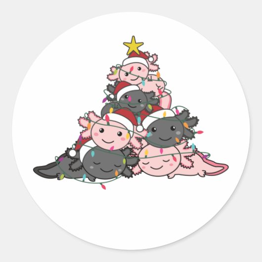 アクソロトルクリスマスツリーおもしろい動物クリスマスクラス ラウンドシール (正面)