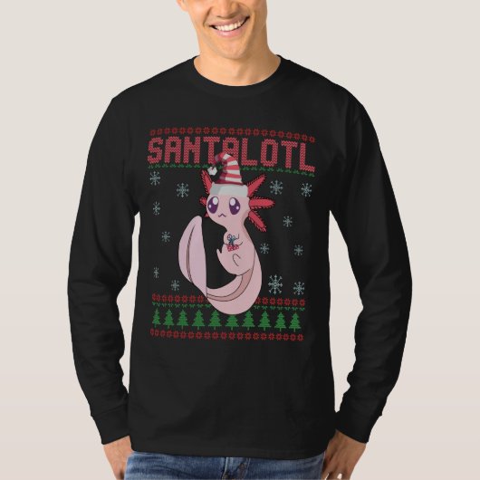 アクソロトルサンタハットクリスマスサンタロトル醜いセーター Tシャツ (正面)