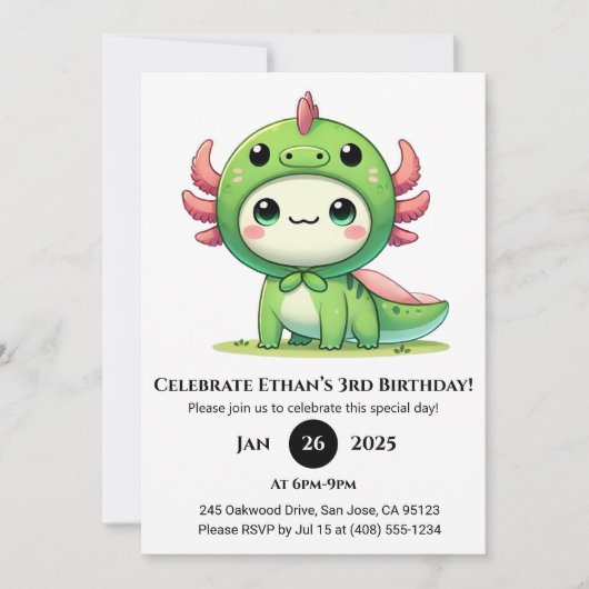 アクソロトルドラゴンスーツ誕生日 招待状 (正面)
