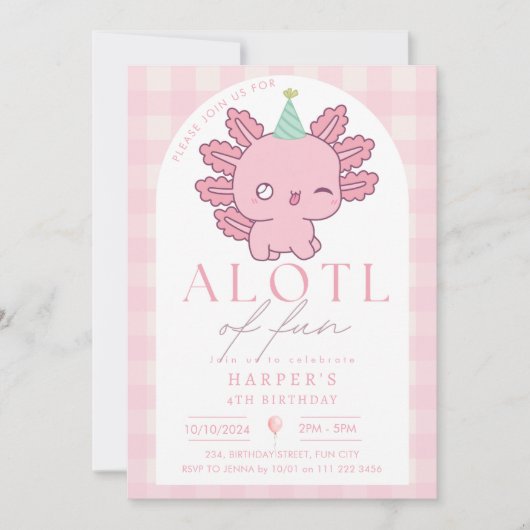 アクソロトルピンクガールかわいいかわいい水中パーティー 招待状 (正面)