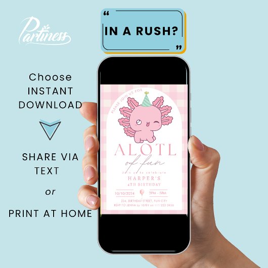 アクソロトルピンクガールかわいいかわいい水中パーティー 招待状