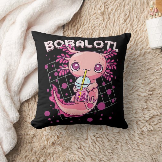 アクソロトルボバティーバブルティーかわいいアニメ日本の クッション (ブランケット)