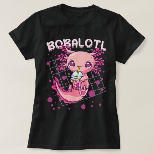 アクソロトルボバティーバブルティーかわいいアニメ日本の Tシャツ (デザイン正面)