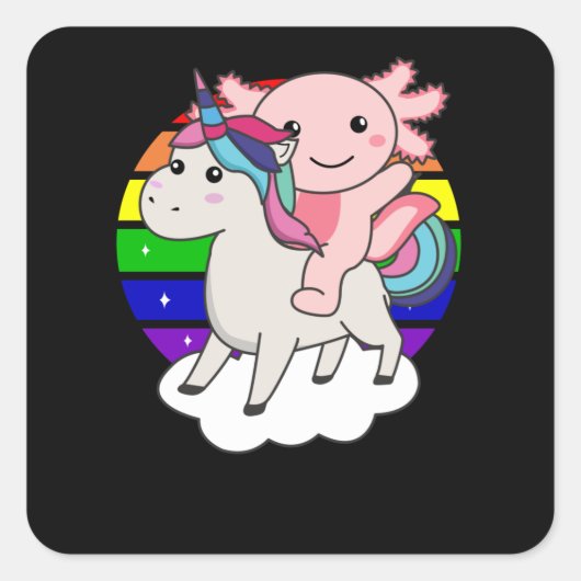 アクソロトルユニコーン虹の動物のユニコーン スクエアシール (正面)