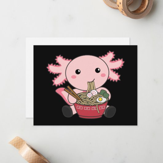アクソロトルラーメン食日本の食かわいい動物ポー ノートカード (正面/裏面インサイチュ)