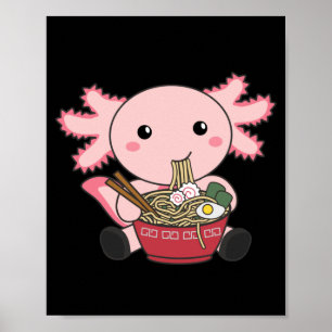 アクソロトルラーメン食日本の食かわいい動物ポー ポスター