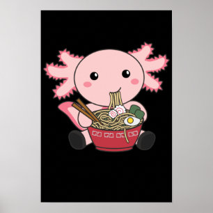 アクソロトルラーメン食日本の食かわいい動物ポー ポスター