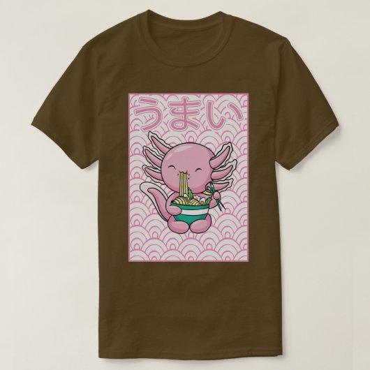 アクソロトルラーメン麺日本のかわいいオタク Tシャツ (デザイン正面)