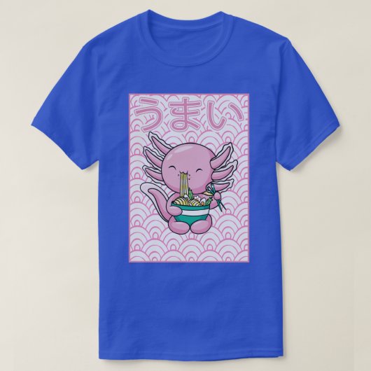 アクソロトルラーメン麺日本のかわいいオタク Tシャツ (デザイン正面)