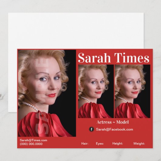 アクターとモデルのヘッドショットコンポーネントテンプレート 招待状 (正面/裏面)