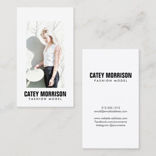 アクターとモデルクラシックホワイトフレームのヘッドショット 名刺 (正面/裏面)