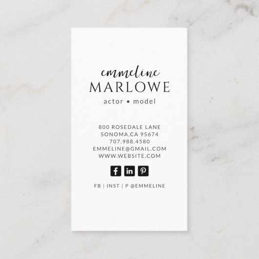 アクターのモデルの写真 名刺 (裏面)