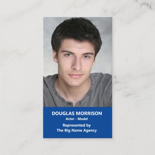 アクター女優モデル縦型フォトブルー 名刺 (正面)