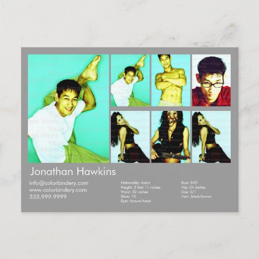 アクター&モデルライトグレーヘッドショットコンポーネント ポストカード (正面)