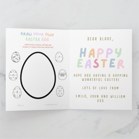 アクティビティでハッピーイースターのカラーリングを折ったかわいい子供 カード (内部)