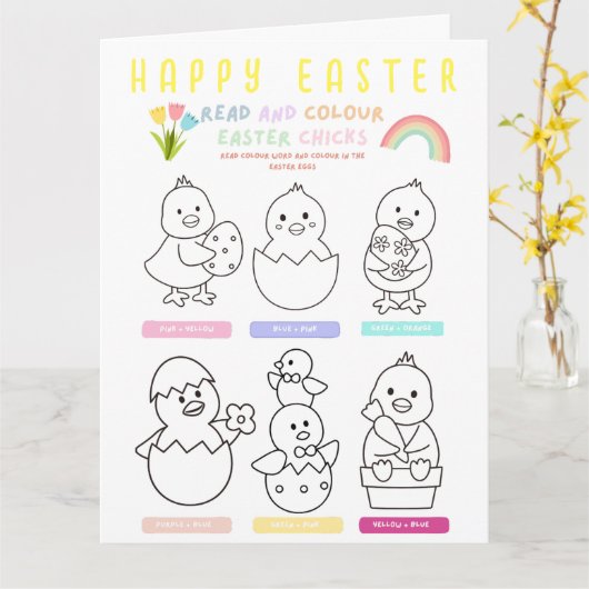 アクティビティでハッピーイースターのカラーリングを折ったかわいい子供 カード (黄色い花)