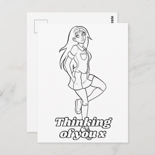 アクティビティーアニメの女学生に色を付10代のける ポストカード (正面/裏面)