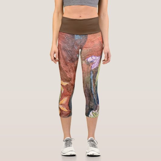 アクティブな衣服カプリレギンスと抽象芸術植物学 カプリレギンス (正面)