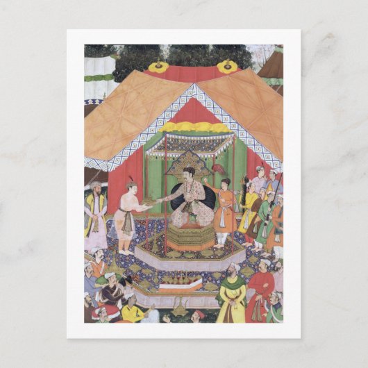 アクバル天皇(r.1556-1605)は彼の手で楽しむ ポストカード (正面)