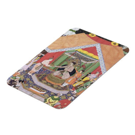 アクバル天皇(r.1556-1605)は彼の手で楽しむ マグネット (左側)