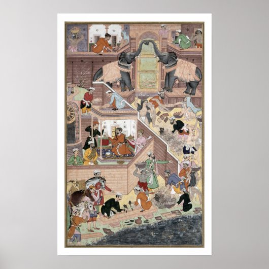 アクバル皇帝(r.1556-1605)建物を点検する ポスター (正面)