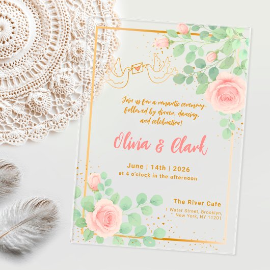 アクリエレガントル結婚スとフローラデザイン アクリル招待状