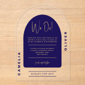 アクリモダンル海軍ブルー金ゴールドミニマル結婚リスト アクリル招待状 (正面)