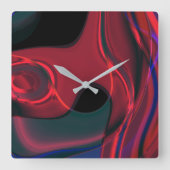 アクリルとメタリックの色調の濃い赤いカーブ スクエア壁時計 (正面)