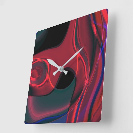アクリルとメタリックの色調の濃い赤いカーブ スクエア壁時計 (傾斜)