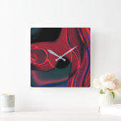 アクリルとメタリックの色調の濃い赤いカーブ スクエア壁時計 (ホーム)