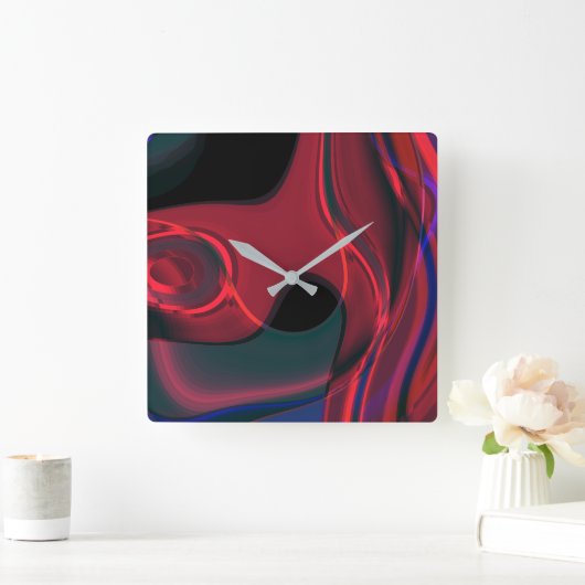 アクリルとメタリックの色調の濃い赤いカーブ スクエア壁時計 (ホーム)