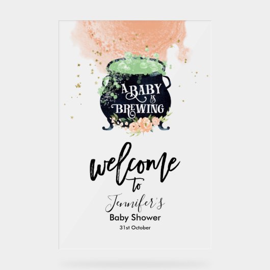 アクリルのウェルカムサイン | Peach Halloween Baby Shower アクリルサイン (正面)