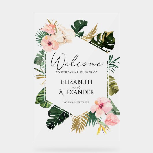 アクリルのリハーサルのディナーウェルカムサイン | 熱帯性 アクリルサイン (正面)