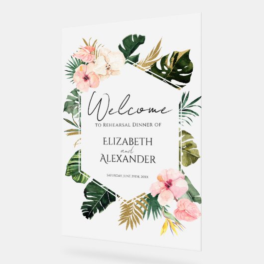 アクリルのリハーサルのディナーウェルカムサイン | 熱帯性 アクリルサイン (傾斜)