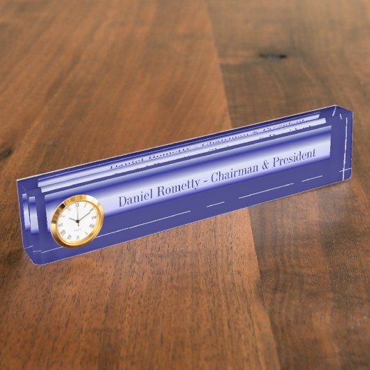アクリルの名札の時計-真夜中の青へのライト デスクネームプレート (側面)