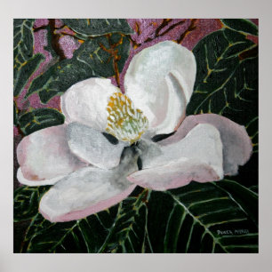 アクリルの壁の芸術を絵を描くマグノリアの花 ポスター