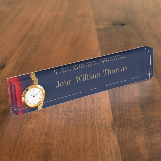 アクリルの机の名札の濃紺の赤の金ゴールド デスクネームプレート (側面)