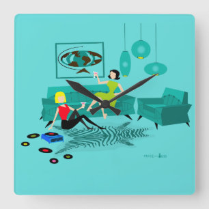 アクリルの柱時計のレトロの女の子の夜 スクエア壁時計