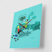 アクリルの柱時計のレトロの女の子の夜 スクエア壁時計 (傾斜)