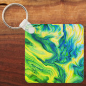 アクリルの流し込み、青、緑、黄/ キーホルダー (正面)