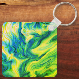 アクリルの流し込み、青、緑、黄/ キーホルダー