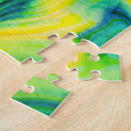 アクリルの流し込み、青、緑、黄/ ジグソーパズル