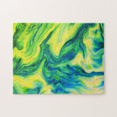 アクリルの流し込み、青、緑、黄/ ジグソーパズル (横)