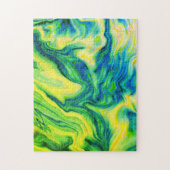 アクリルの流し込み、青、緑、黄/ ジグソーパズル (縦)