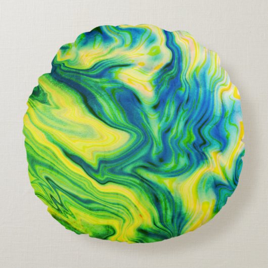アクリルの流し込み、青、緑、黄/ ラウンドクッション (正面)